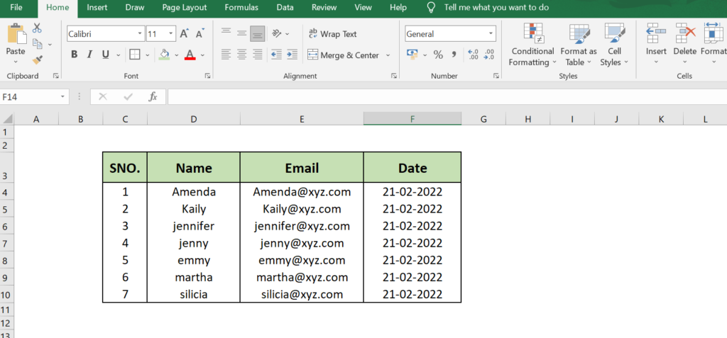 mail merge table