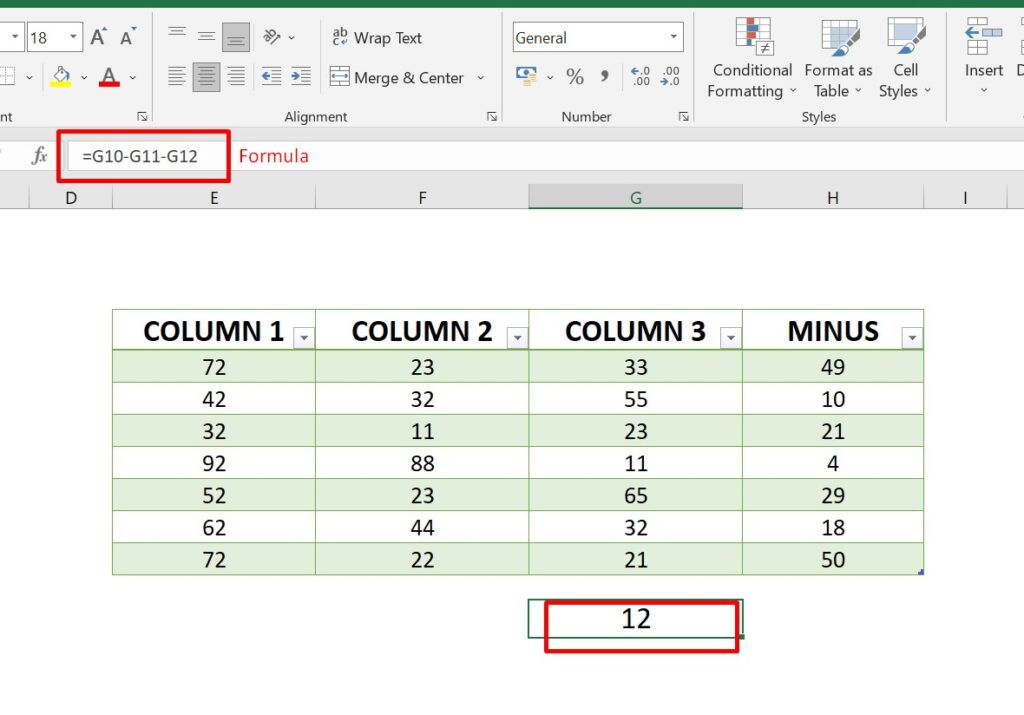 subtract in excel img2