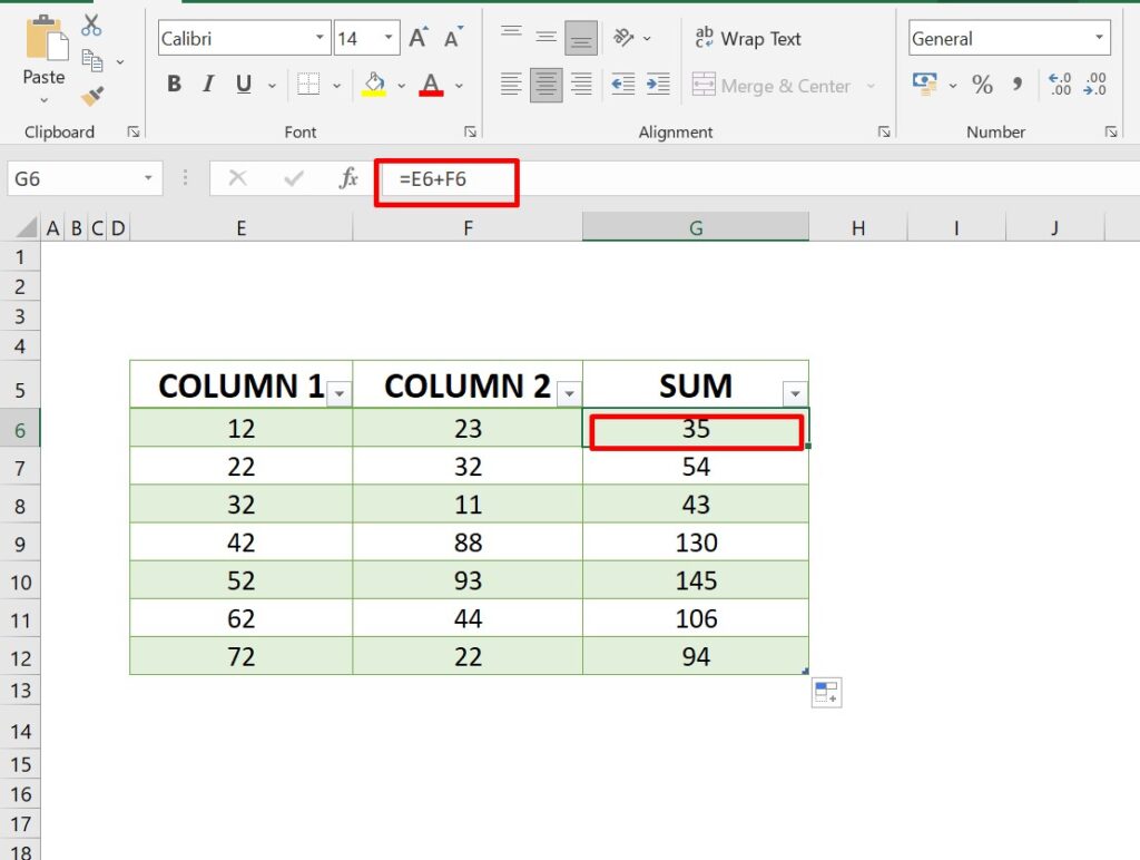 sum in excel img1