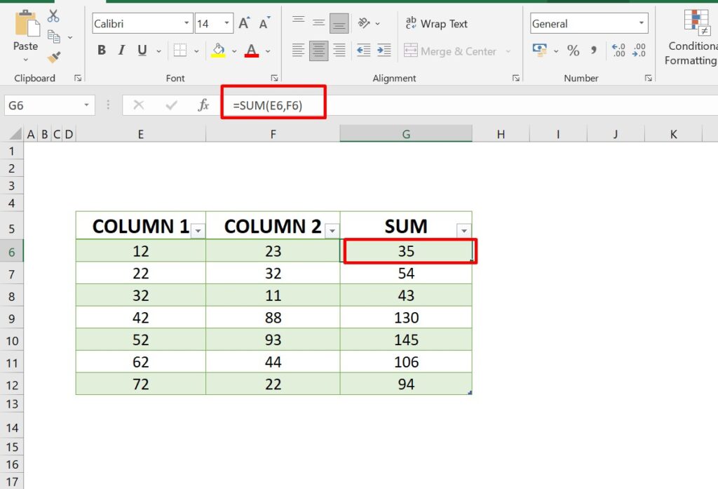 sum in excel img2