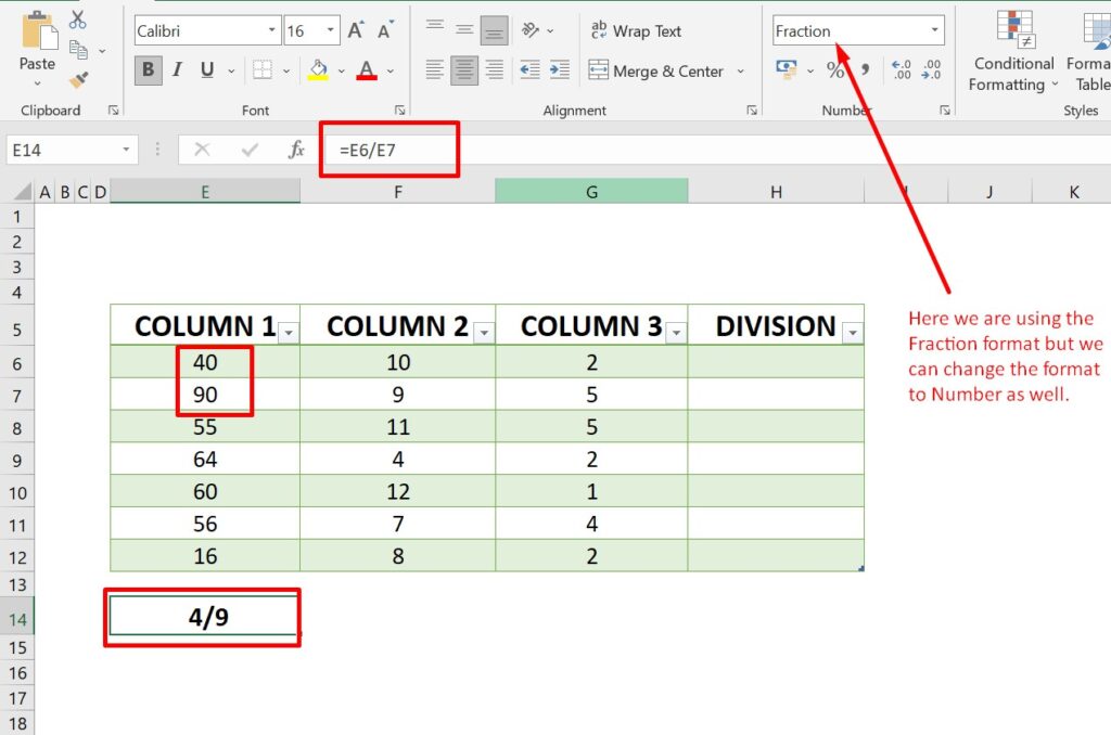 divide in excel img1