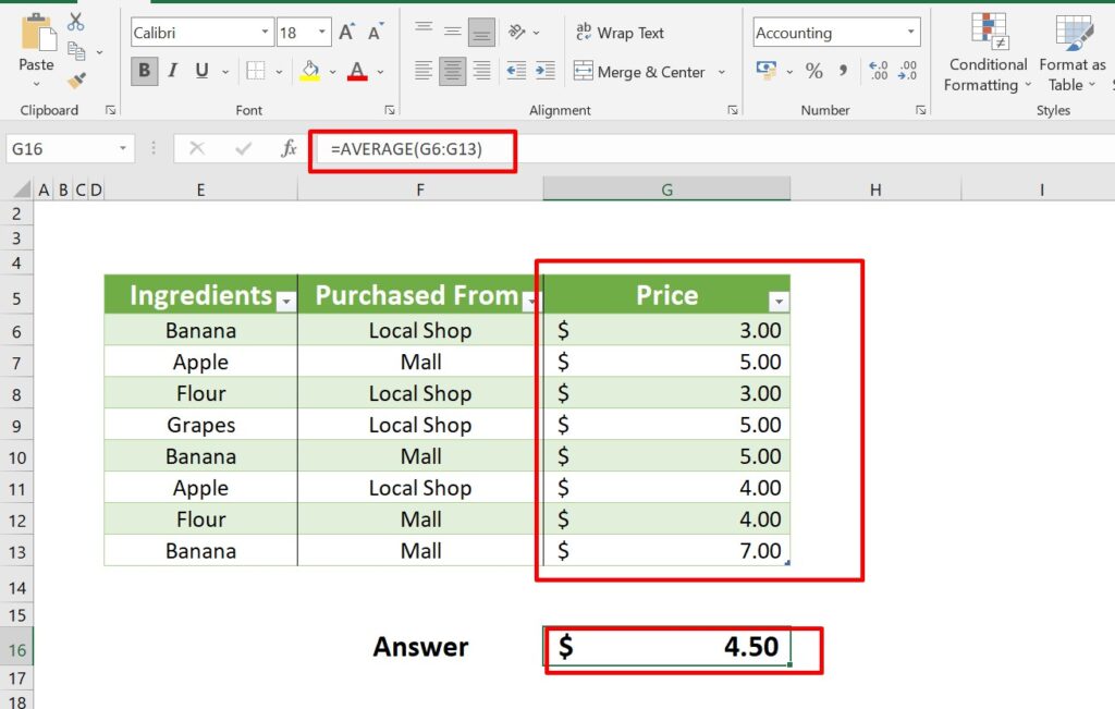 average formula in excel img1