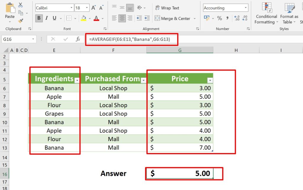 average formula in excel img2