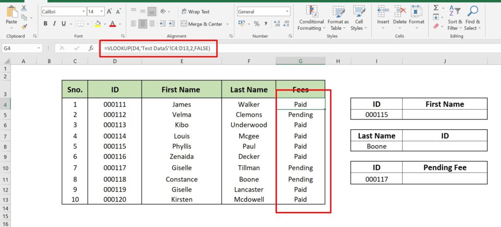 vlookup in other sheet