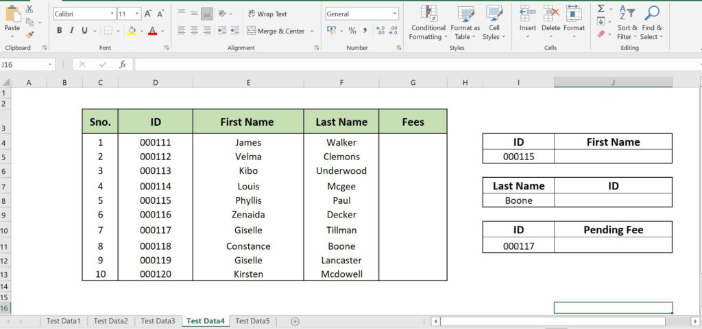 vlookup in excel table