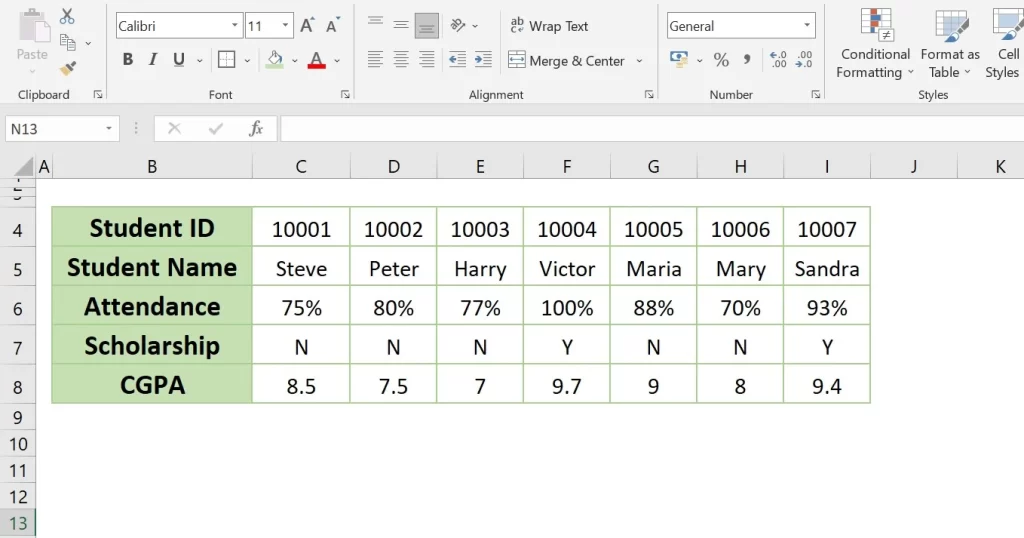 hlookup in excel table