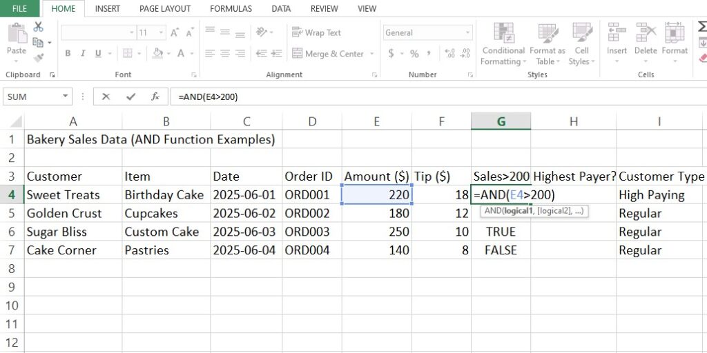 AND function in Excel