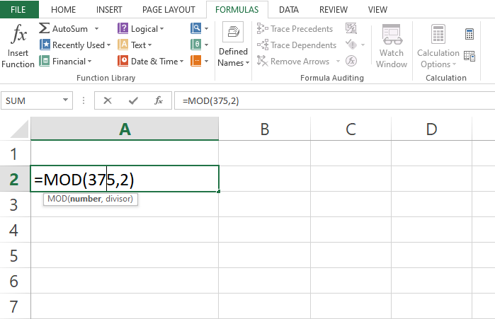 division formula in excel