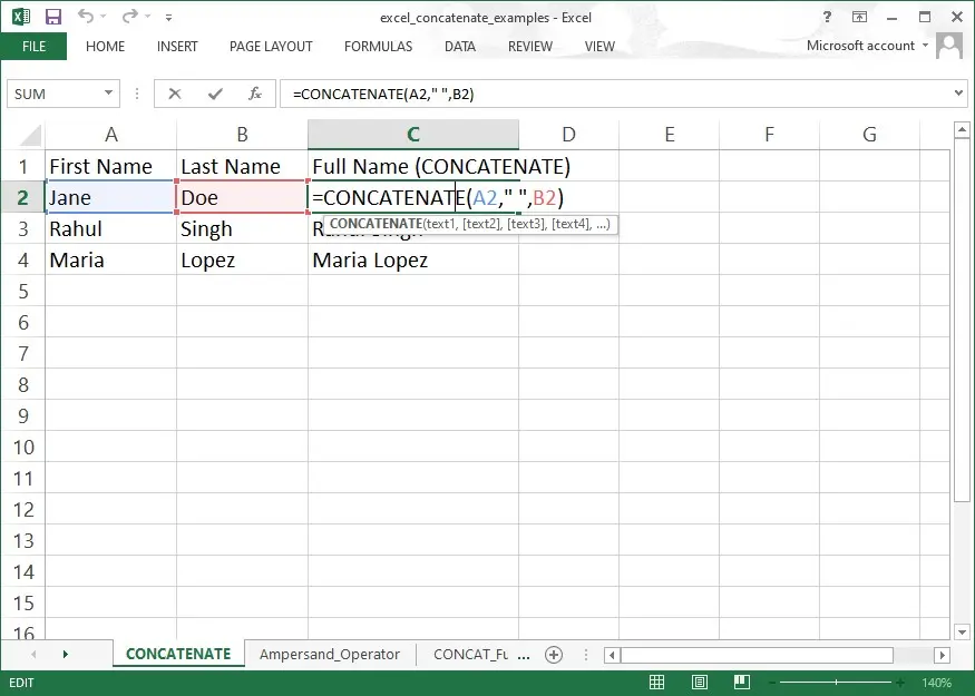 Excel and Concatenate