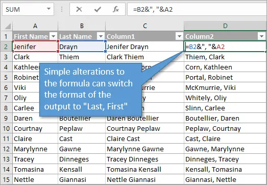 How to Combine First and Last Name in Excel using ampersad method