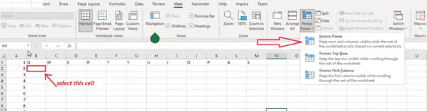 freeze a row in excel specifically